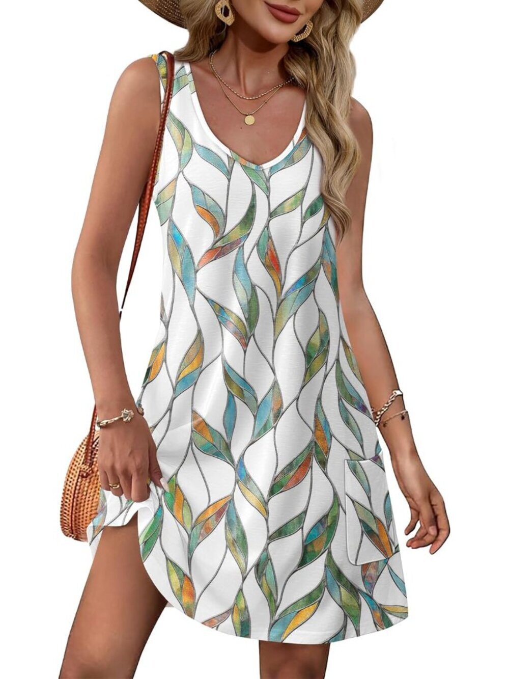 Womens Summer Dresses 2026 Loose V Neck Sleeveless Sundresses Swimsuit Coverup w